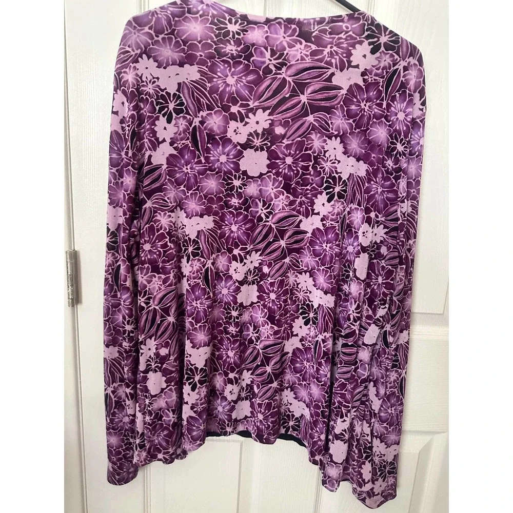 Women ladies Jaclyn smith XL purple floral cardigan + built-in cami blouse top - Picture 7 of 8